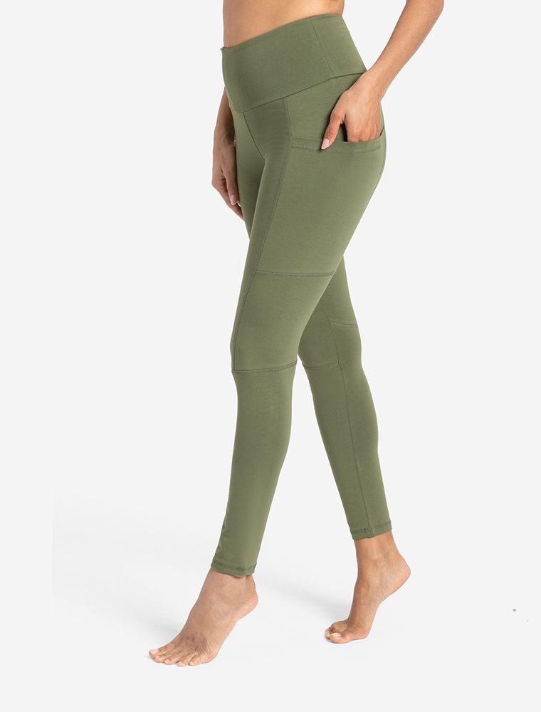 Grüne Leggings in Kaki mit Seitentaschen