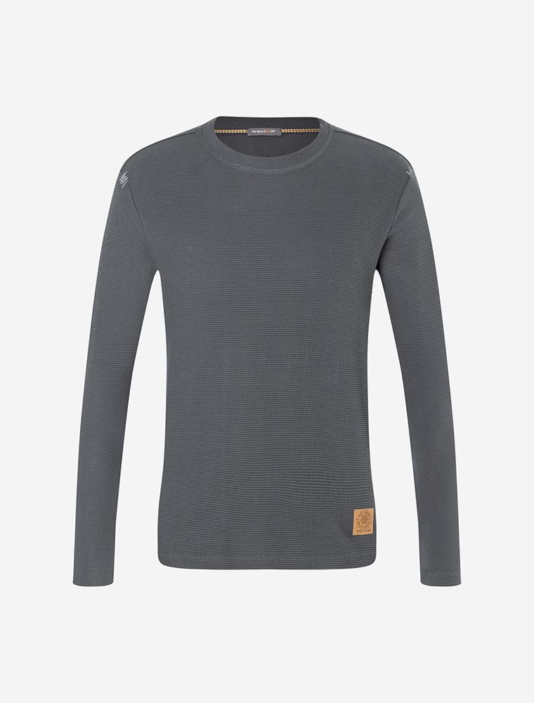 Mann im Herren Strickpulli Waffeloptik in Turmalingrau.