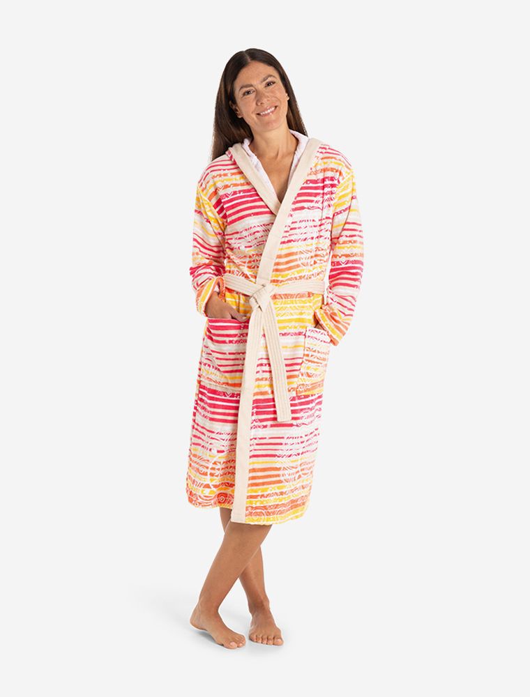 Bademantel, bunt, Streifen, Bio-Baumwolle, Frau, Unisex, Bathrobe, colorful, stripes, organic cotton, woman, Kapuze, Hoodie