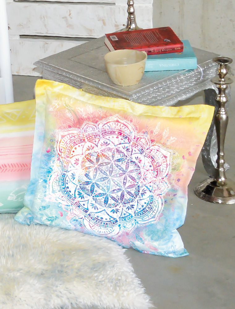 Kissen, Bunt, Mandala, Blume des Lebens, Bio-Baumwolle, Pillow, colorful, mandala, flower of life, organic cotton,