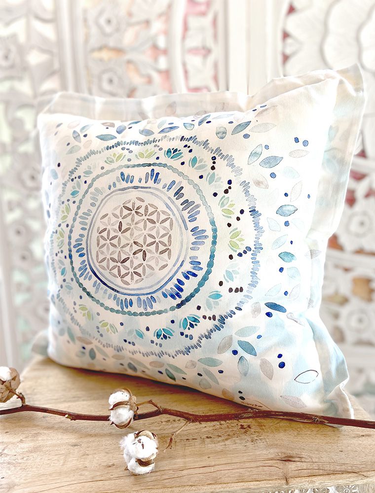 Kissen, Aquarell, Blume des Lebens, Bio-Baumwolle, Pillow, watercolor, flower of life, organic cotton,