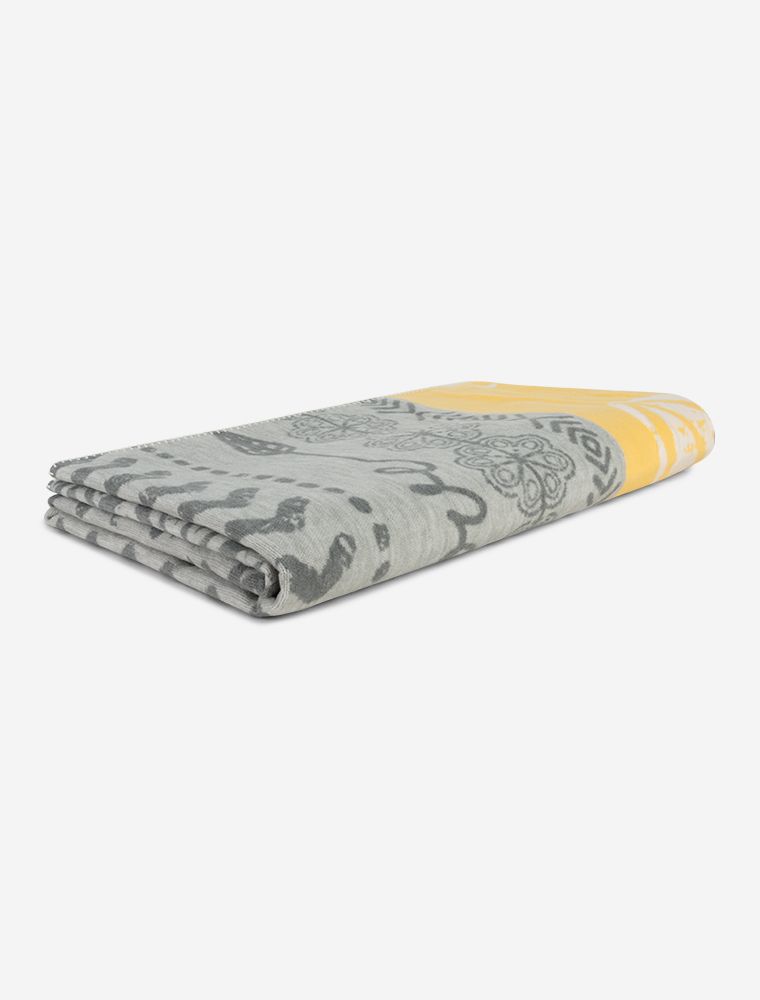 Fluffy plaid blanket Lotus yellow/gray