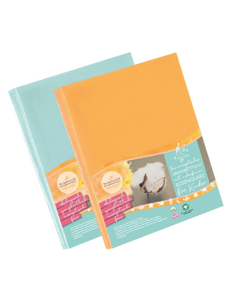 Spannbetttuch für Kinder aus Bio-Baumwolle. Blau und Orange. 