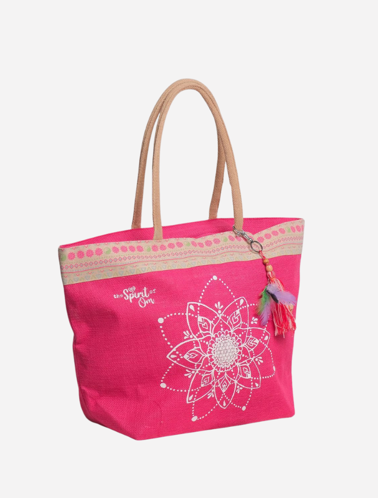pinke Jutetasche mit Reißverschluss und Mandala von Spirit of OM