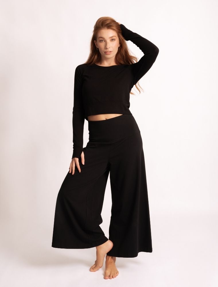 Crop Shirt langarm Jathara - schwarz