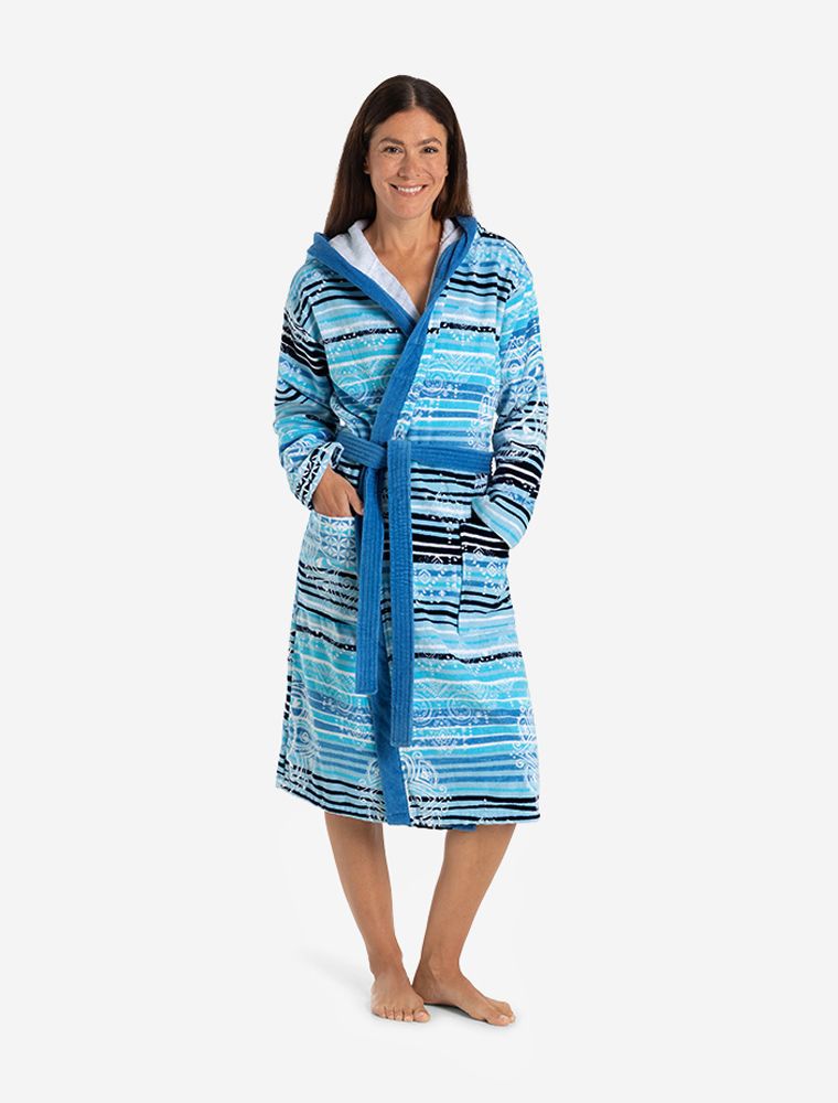 Bademantel, blau, Blautöne, Streifen, Bio-Baumwolle, Frau, Unisex, Bathrobe, stripes, organic cotton, woman, blue