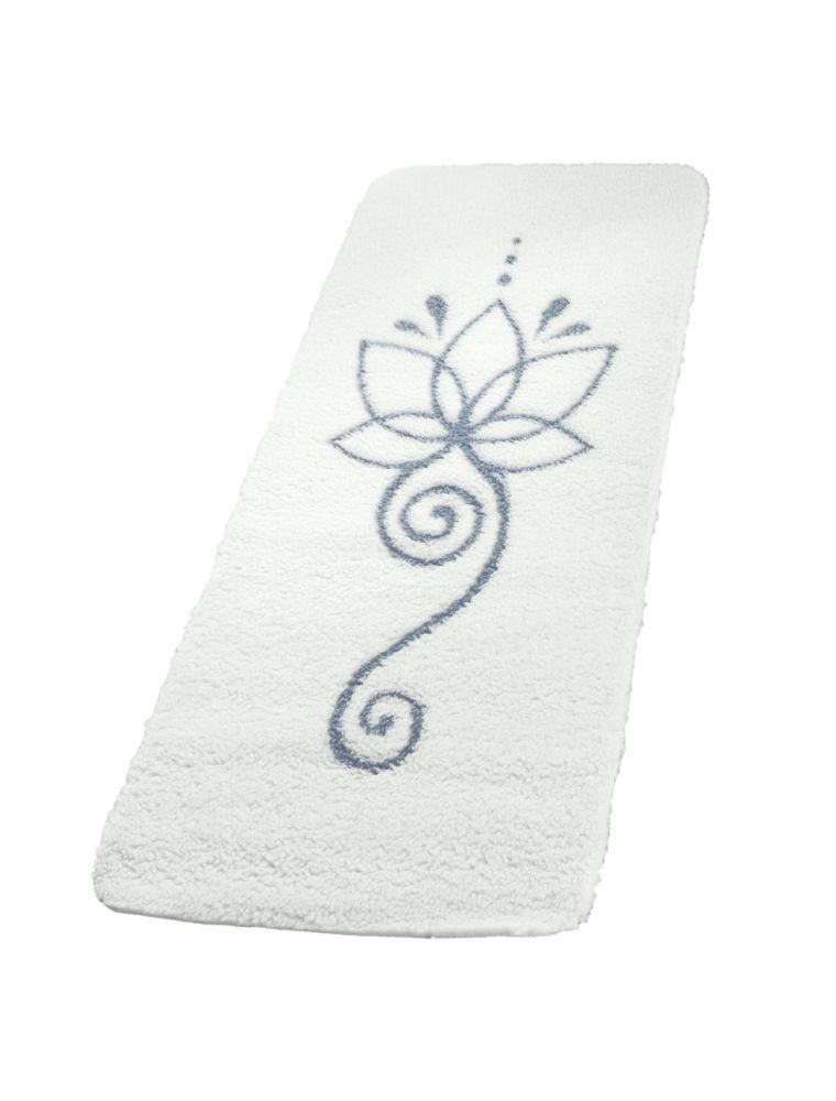 Schurwolle Yogamatte mit wunderschönem Lotus Design. Feng-Shui Maße mit abgerundete Ecken. Rutschfester Untergrund mit Naturkautschuk.