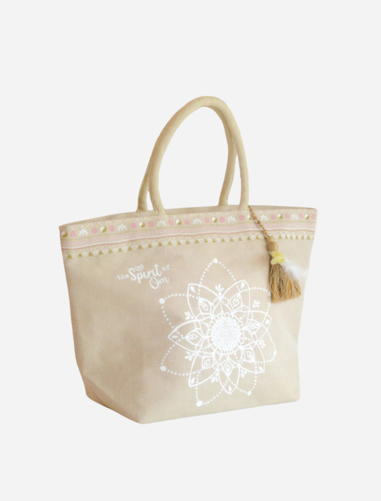 Jutetasche in der Naturfarben mit Reißverschluss und Mandala Muster von Spirit of OM
