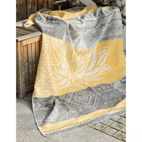 Fluffy plaid blanket Lotus yellow/gray