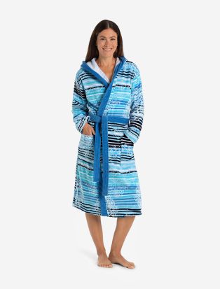 Bademantel, blau, Blautöne, Streifen, Bio-Baumwolle, Frau, Unisex, Bathrobe, stripes, organic cotton, woman, blue